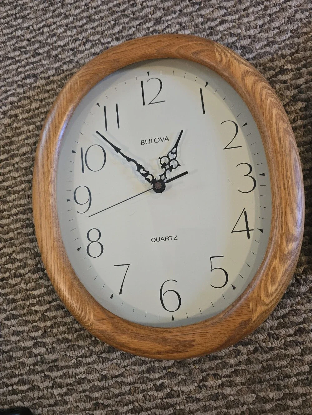 Bulova Oval Wall Clock in Oak and Cream